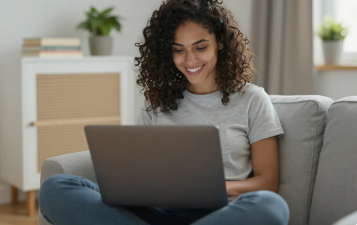 Latin girl laptop sofa 1